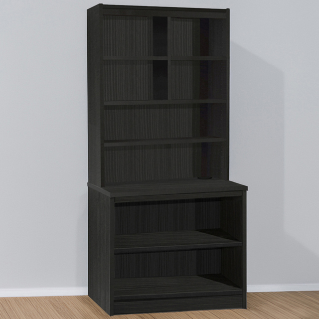 R White Cabinets Black 8 Shelf Wide Bookcase with Hutch - image 1