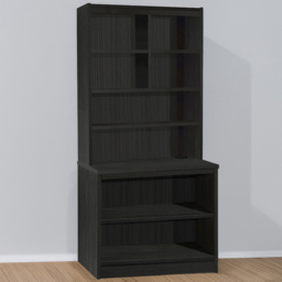 R White Cabinets Black 8 Shelf Wide Bookcase with Hutch