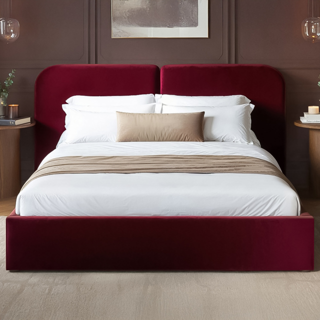 SOLACE+CO Lena Burgundy King Size Velvet Ottoman Bed - image 1
