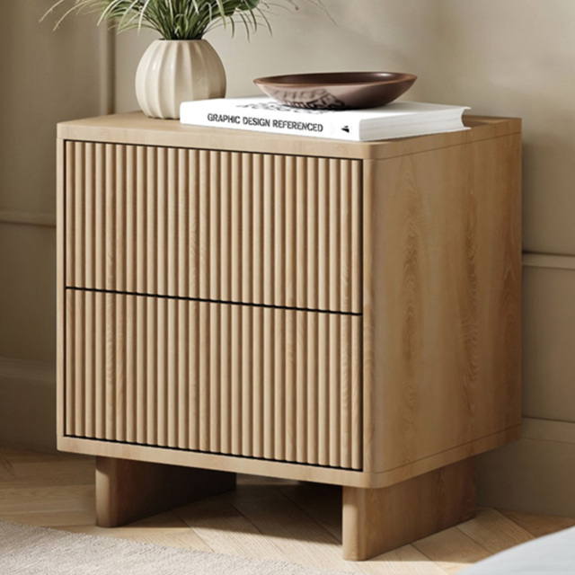 SOLACE+CO Velmor Oak 2 Drawer Ribbed Bedside Table - image 1