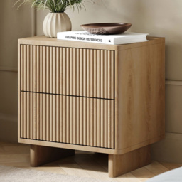 SOLACE+CO Velmor Oak 2 Drawer Ribbed Bedside Table - thumbnail 1