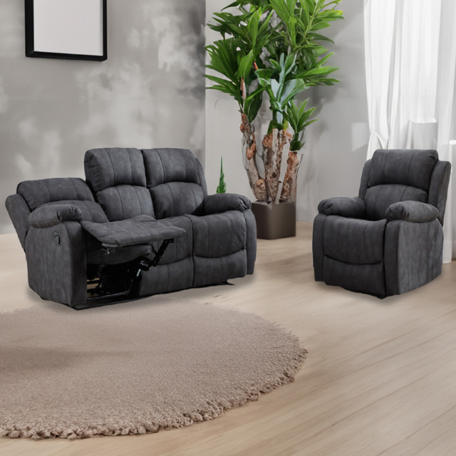 Furniture One 4 Seater Dark Grey Manual Recliner Sofa Set - image 1