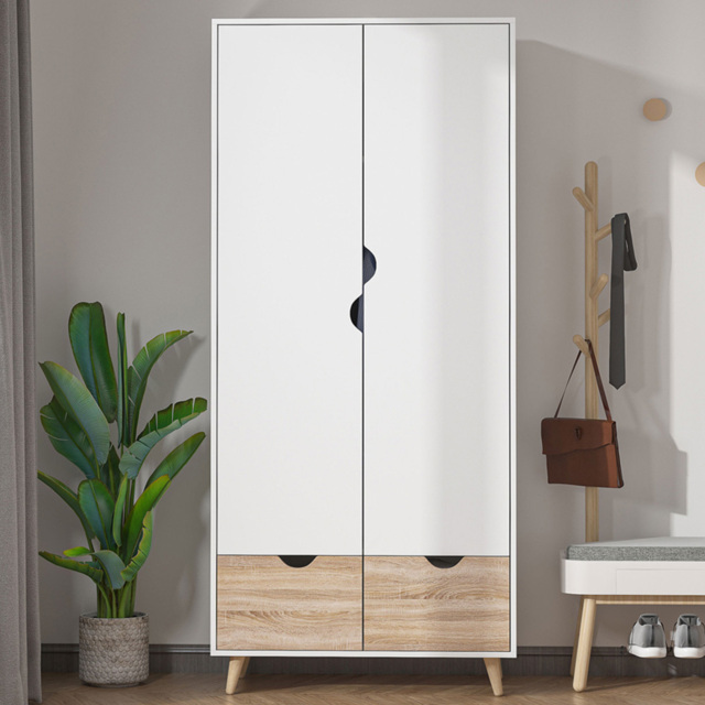 Portland 2 Door 2 Drawer White Wooden Wardrobe with Rail - image 1