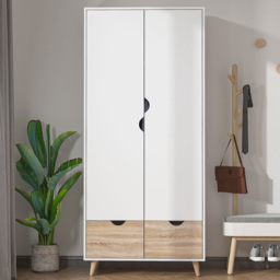 Portland 2 Door 2 Drawer White Wooden Wardrobe with Rail - thumbnail 1