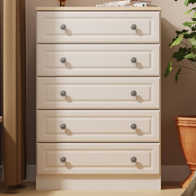Crowndale Norfolk Kashmir Ash and Bardolino Oak 5 Drawer Chest of Drawers Ready Assembled - image 1