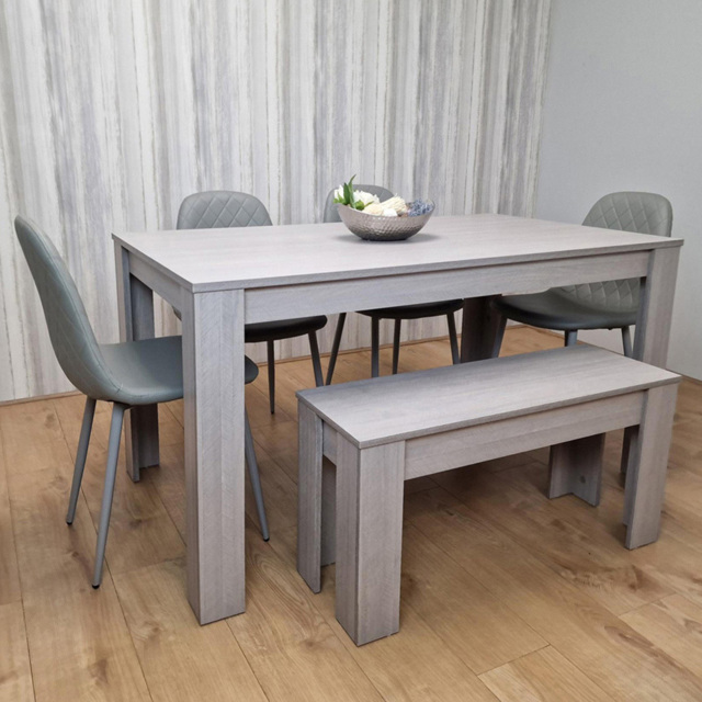 Kosy Koala 6 Seater Faux Leather Gem Pattern Rectangular Dining Bench Set Grey - image 1