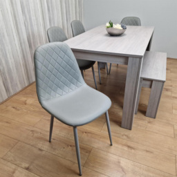 Kosy Koala 6 Seater Faux Leather Gem Pattern Rectangular Dining Bench Set Grey - thumbnail 4