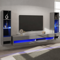 GFW Galicia 10 Shelf Grey Wall Mounted LED Full Media Set - thumbnail 1