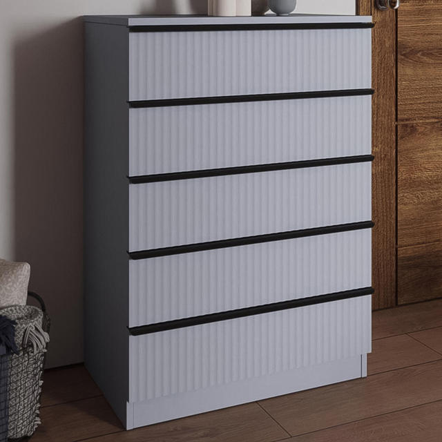 FWStyle Lania 5 Drawer Dark Grey Scalloped Chest Of Drawers - image 1