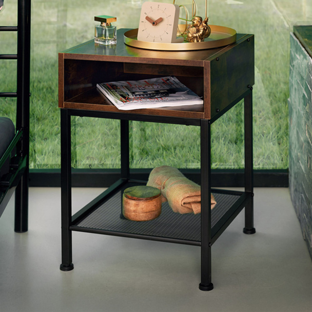 tectake Harlow Dark Wood 2 Compartment Bedside Table - image 1