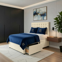 DS Living Casia Cream Single Plush Velvet Divan Bed with 2 Drawer - thumbnail 2