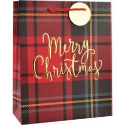 Single Red and Green Large Tartan Merry Christmas Bag in Assorted styles - thumbnail 2