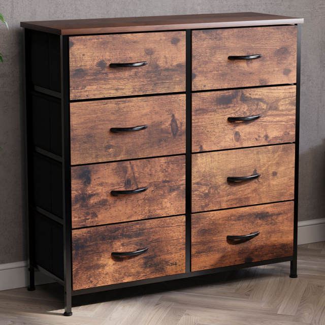 Vida Designs Chorley Rustic Brown Fabric 8 Drawer Chest of Drawer - image 1