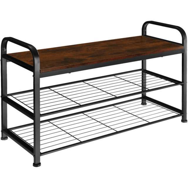 tectake Southampton 2 Grid Shelf Dark Wood Rustic Shoe Rack - image 1