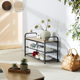 tectake Southampton 2 Grid Shelf Dark Wood Rustic Shoe Rack - thumbnail 2