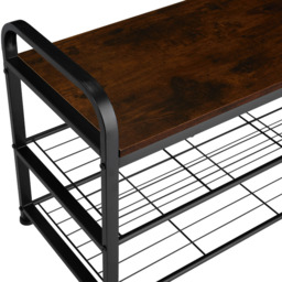 tectake Southampton 2 Grid Shelf Dark Wood Rustic Shoe Rack - thumbnail 4