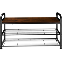 tectake Southampton 2 Grid Shelf Dark Wood Rustic Shoe Rack - thumbnail 3