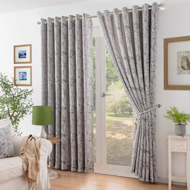 Alan Symonds Chenille Jacquard Lined Ring Top Eyelet Curtains Silver 229 x 229cm - image 1