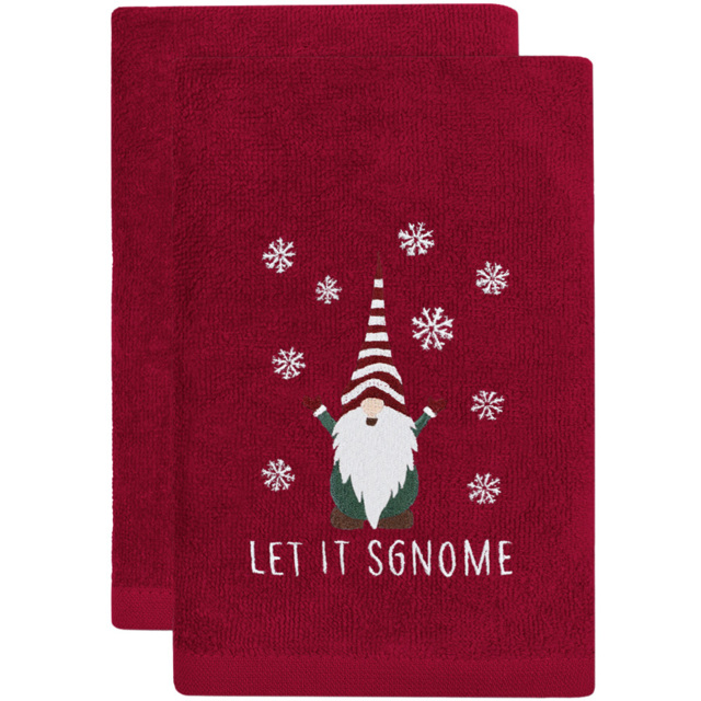 Noel Square Red Xmas Gonks Cotton Velour Hand Towel 2 Pack - image 1