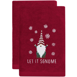 Noel Square Red Xmas Gonks Cotton Velour Hand Towel 2 Pack