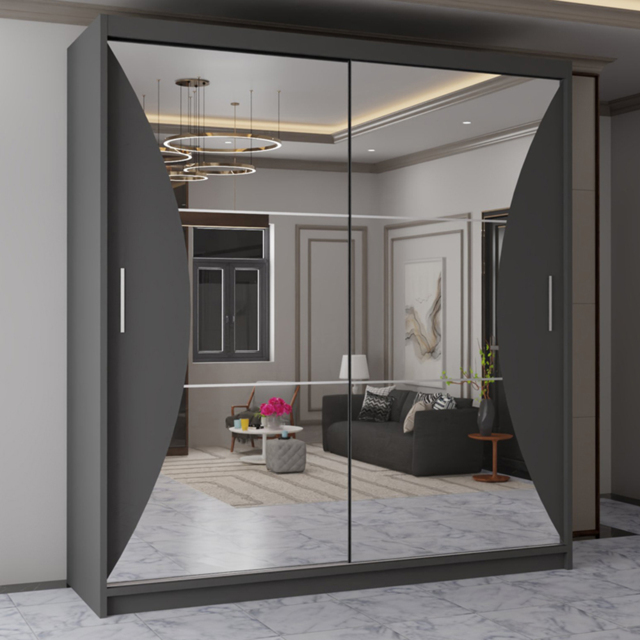 Sliding Wardrobes 4U California Grey 2 Door Curved Mirrored Wardrobe - image 1
