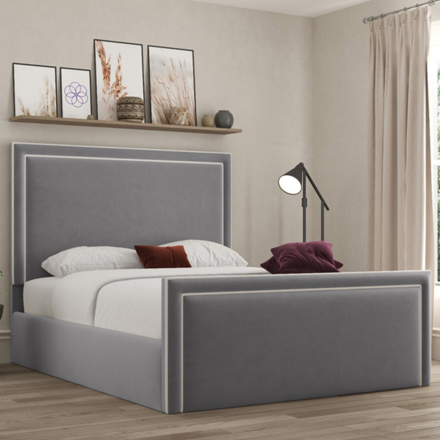 DS Living Verona Plush Grey Small Double Piping Ottoman Bed - image 1