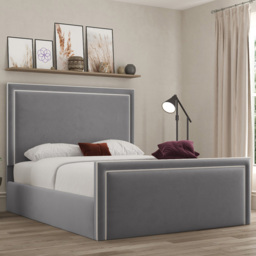DS Living Verona Plush Grey Small Double Piping Ottoman Bed - thumbnail 1