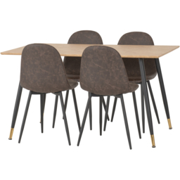 Seconique Hamilton Athens Oak Effect PU 4 Seater Dining Table Set Brown - thumbnail 3