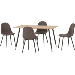 Seconique Hamilton Athens Oak Effect PU 4 Seater Dining Table Set Brown - thumbnail 2