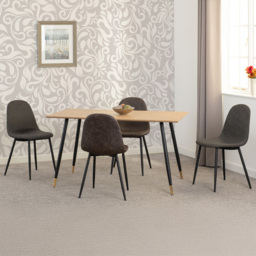 Seconique Hamilton Athens Oak Effect PU 4 Seater Dining Table Set Brown
