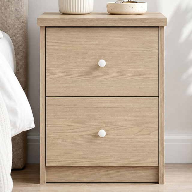 Core Products Freya Smoked Oak Foil Finish 2 Drawer Bedside Cabinet - image 1