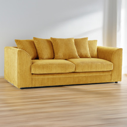 Luxor 3 Seater Mustard Jumbo Cord Fabric Sofa Set with Scatter Back