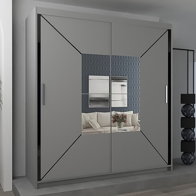 Sliding Wardrobes 4U Nicole Grey 2 Door Central Mirror Wardrobe with Adjustable Shelves - image 1