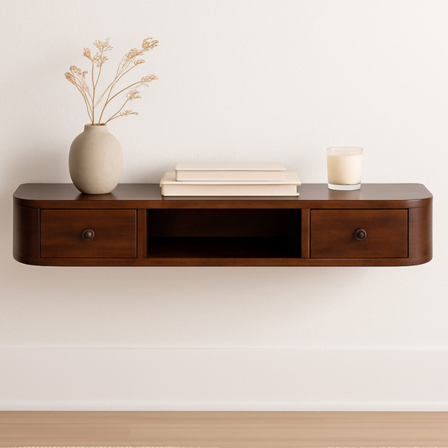 Artisan Furniture Lunar Chestnut 2 Drawer Single Shelf Mango Wood Wall-Mounted Console Table - image 1