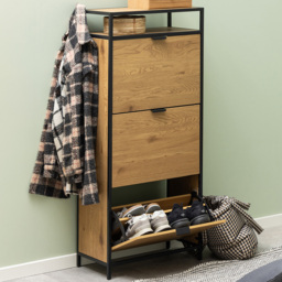Florence Seaford 3 Drawer Single Shelf Black and Oak Shoe Cabinet