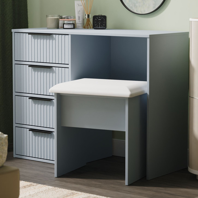 Crowndale Fluted 4 Drawer Denim Blue Vanity Dressing Table Ready Assembled - image 1