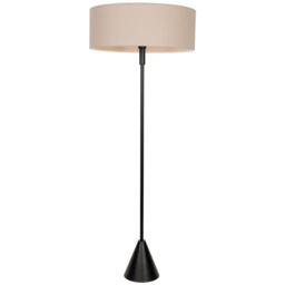 ValueLights Mitch Natural Linen Squat Shade Black Wood Triangle LED Floor Lamp