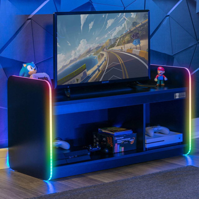 X Rocker Electra Black 2 Shelf TV Media Unit with App Controlled LED Lights - image 1