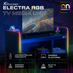 X Rocker Electra Black 2 Shelf TV Media Unit with App Controlled LED Lights - thumbnail 2