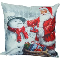 Xmas Haus Santa and Snowman Christmas Theme Design Cushion 40 x 40cm - thumbnail 1