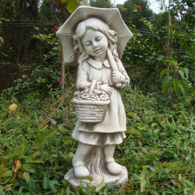 Umbrella Figurine Statue Light Grey Girl - image 1