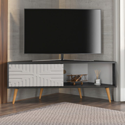 Decorotika Mora Bendire and White Single Sliding Door Corner TV Stand