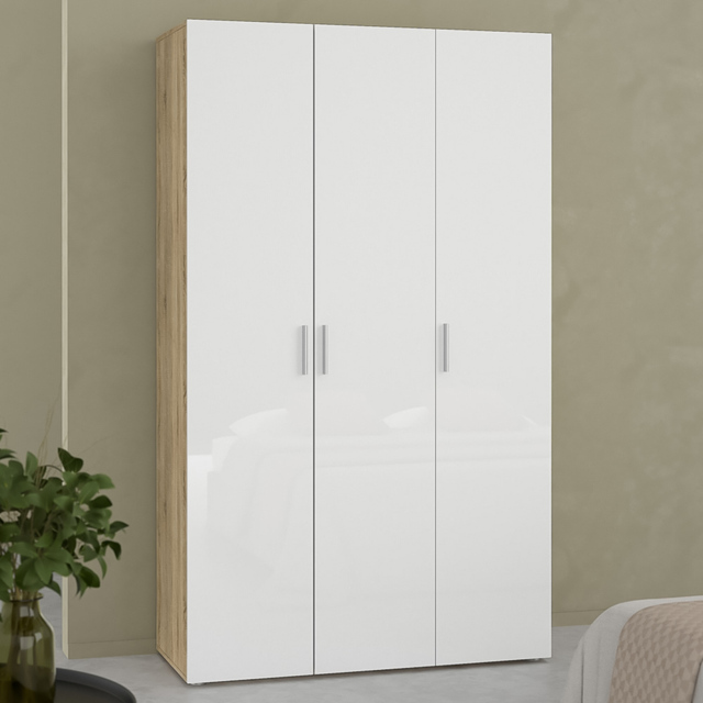 Florence 3 Door Oak and White High Gloss Wardrobe - image 1