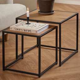 Furniture To Go Seaford Black Metal Nest of Tables with Oak Top