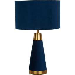 Lighting Collection Satin Brass Table Lamp with Blue Velvet Shade