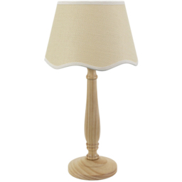 ValueLights Victoria Linen Scallop White Edge Shade Light Wood Table Lamp