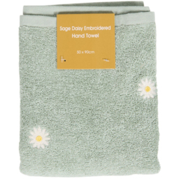 Daisy Sage Embroidered Hand Towel