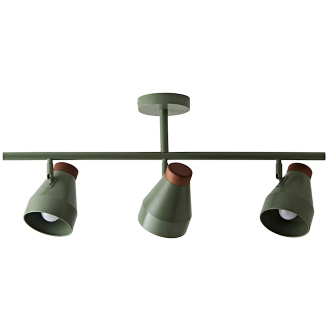 ValueLights Parker Green and Walnut 3 Way Ceiling Light Fitting and Bulbs - image 1