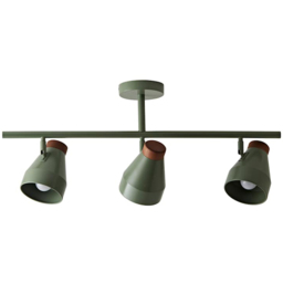 ValueLights Parker Green and Walnut 3 Way Ceiling Light Fitting and Bulbs