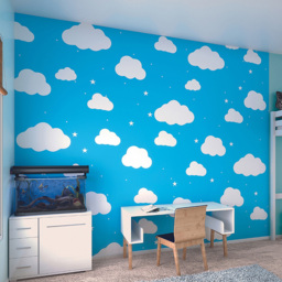 Origin Murals Cartoon Cloudy Sky Blue Wall Mural